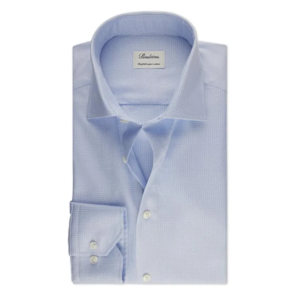 Hellblau kariertes Twill-Hemd