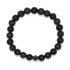 Herren Armband mit Lavastein, mattem Onyx und schwarzer Logo-Kugel
