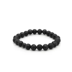 Herren Armband mit Lavastein, mattem Onyx und schwarzer Logo-Kugel