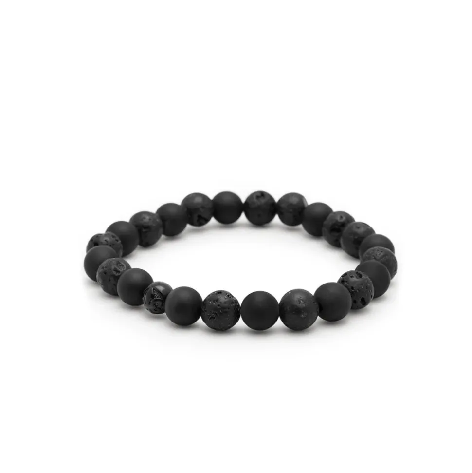Herren Armband mit Lavastein, mattem Onyx und schwarzer Logo-Kugel