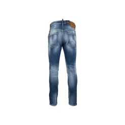 Herren Knopf Jeans mit Leder Patch