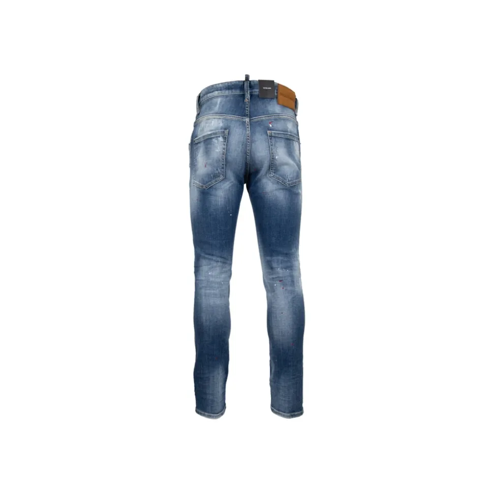 Herren Knopf Jeans mit Leder Patch