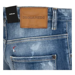 Herren Knopf Jeans mit Leder Patch