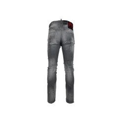 Herren Knopf Jeans mit Leder Patch