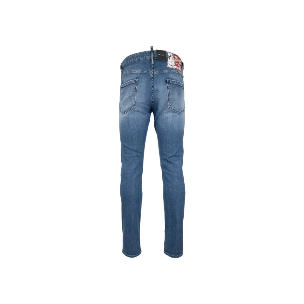 Herren Knopf Jeans mit Leder Patch