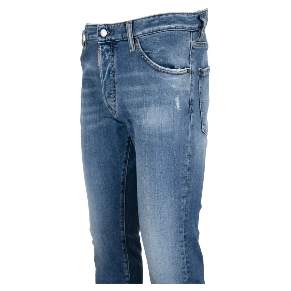 Herren Knopf Jeans mit Leder Patch