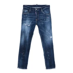 Indigo Blaue Klassische Jeans mit Logopatch