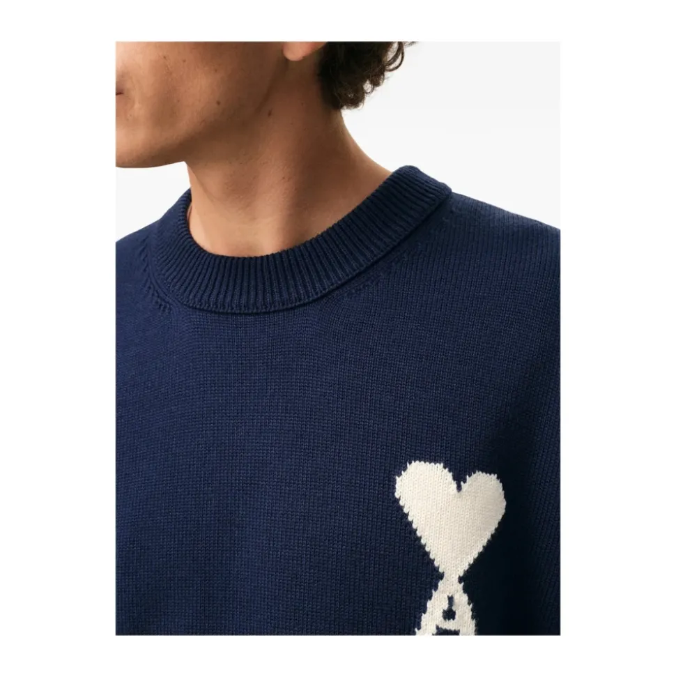 Intarsia Strickpullover mit Herz-Ausschnitt