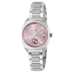 Interlocking 29mm Edelstahlgehäuse, rosa Zifferblatt mit 8 Diamanten, kleine Sekundenanzeige, Edelstahlarmband