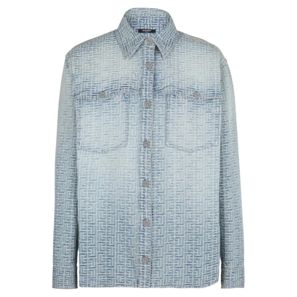 Jacquard-Denimhemd mit Monogramm
