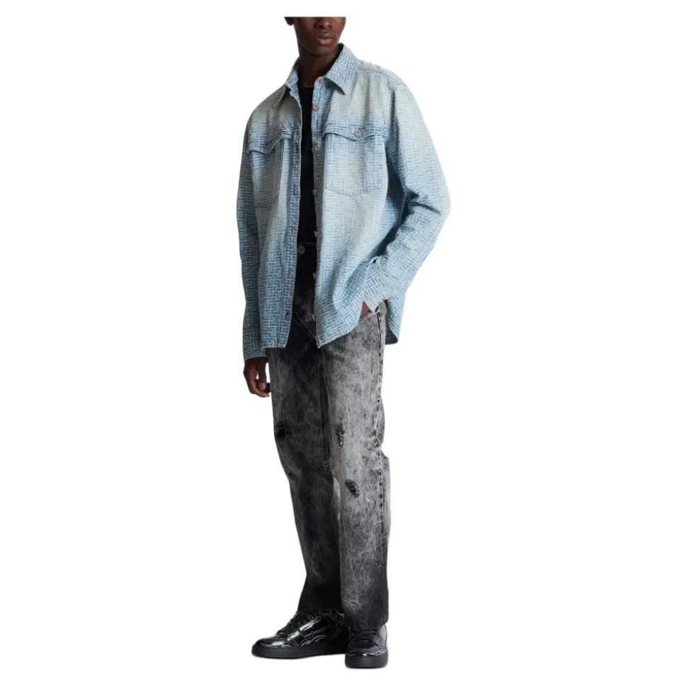 Jacquard-Denimhemd mit Monogramm