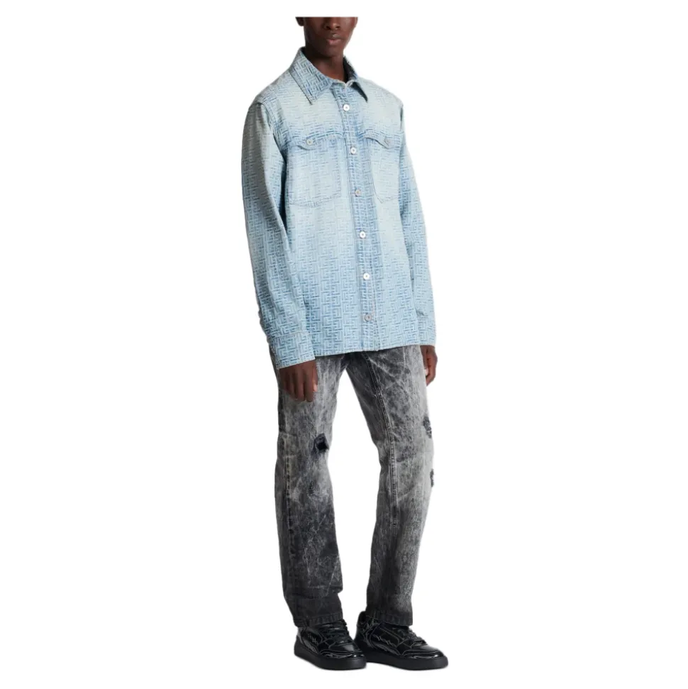 Jacquard-Denimhemd mit Monogramm