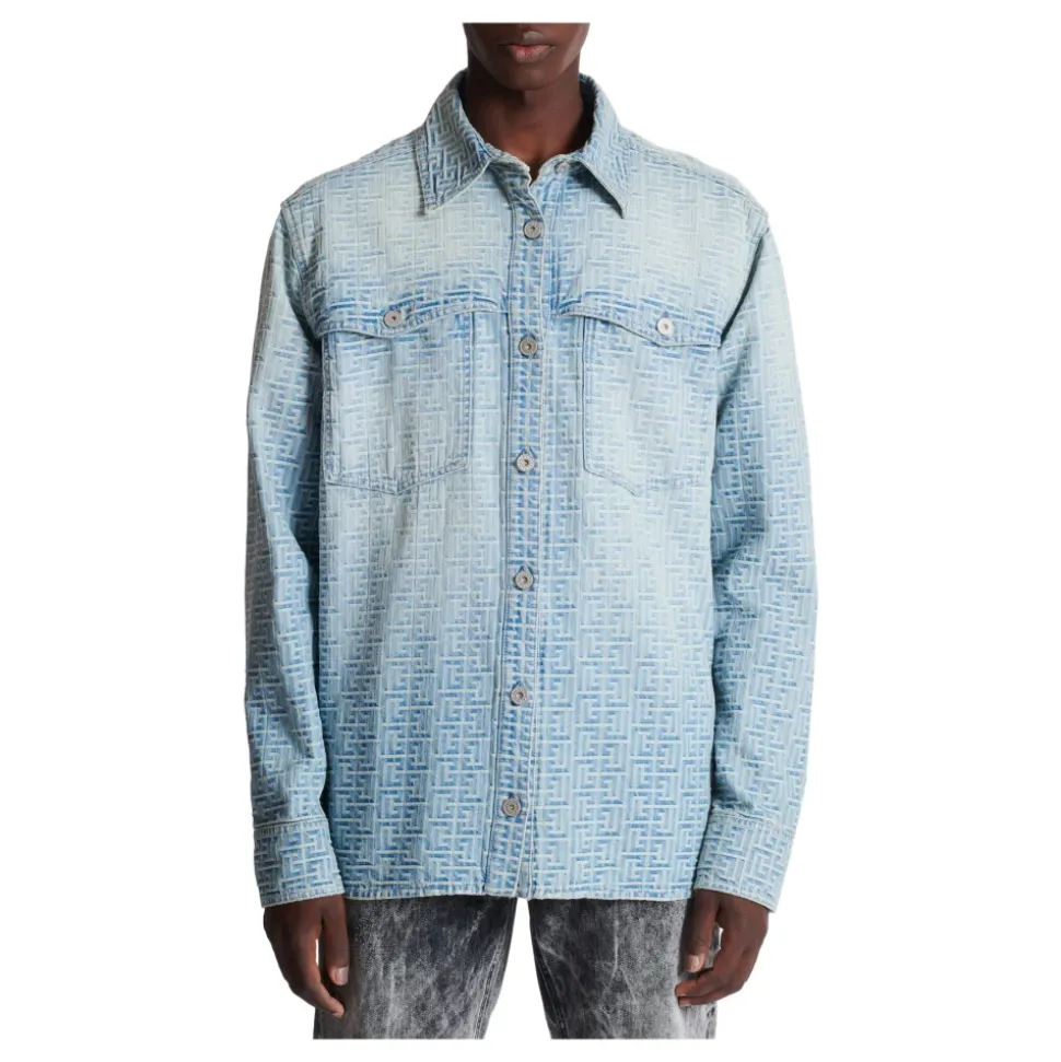 Jacquard-Denimhemd mit Monogramm