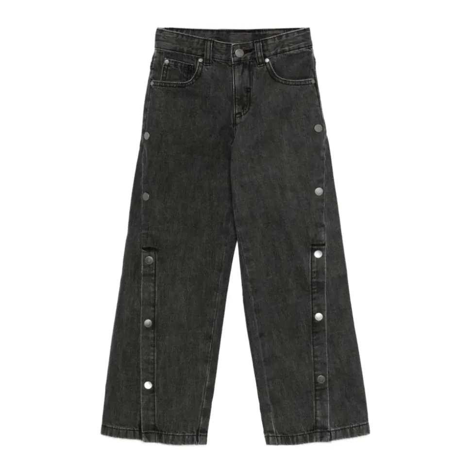Jeans mit Logo aus Baumwolle, seitliche Dekoration mit Knöpfen