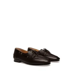Kaffeebraune Leder Flache Schuhe