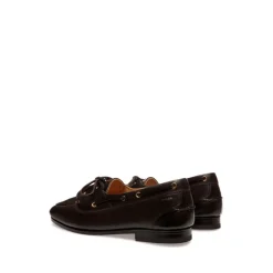 Kaffeebraune Leder Flache Schuhe