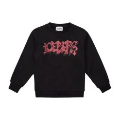 KIDS - Schwarzes Sweatshirt mit Rundhalsausschnitt und rotem Iceberg-Logo