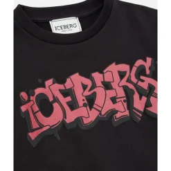 KIDS - Schwarzes Sweatshirt mit Rundhalsausschnitt und rotem Iceberg-Logo
