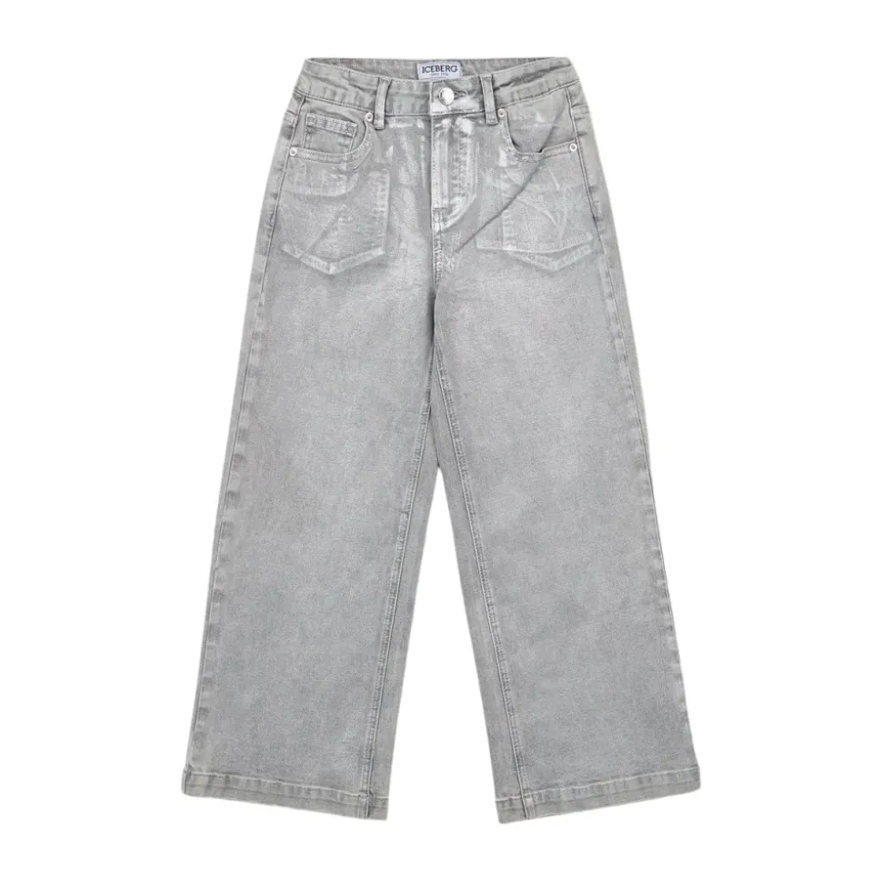 KINDER - Hellgraue Wide-Leg 5-Pocket-Jeans