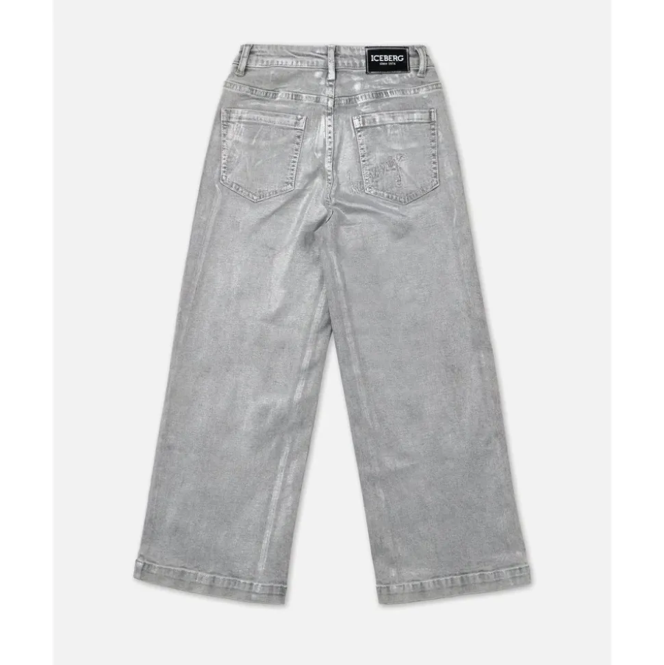 KINDER - Hellgraue Wide-Leg 5-Pocket-Jeans