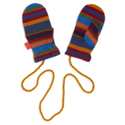 Kinder blaue Fleece-Handschuhe mit mehrfarbigen Streifen