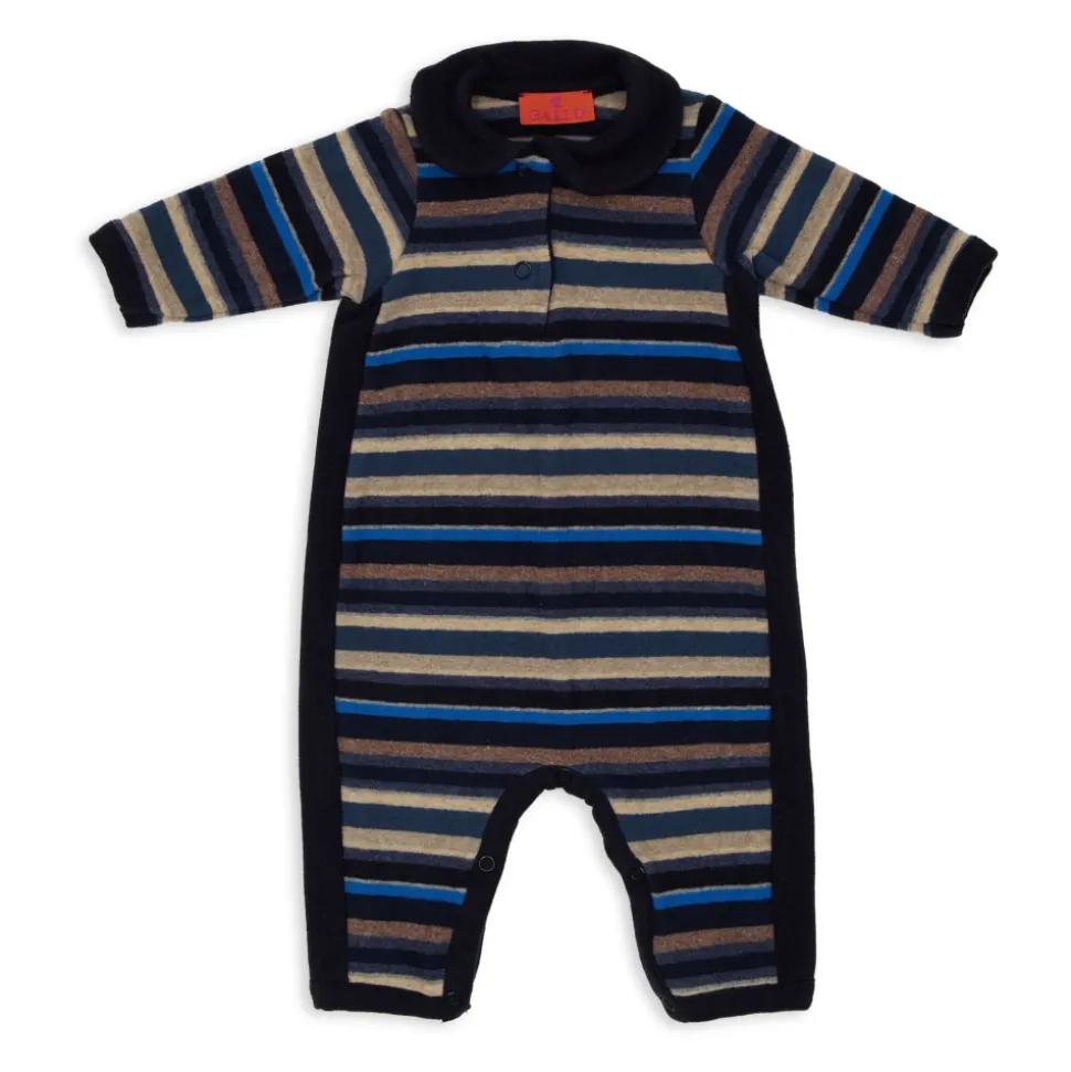 Kinder fußloser blauer Fleece-Strampler mit mehrfarbigen Streifen
