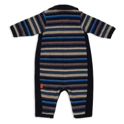 Kinder fußloser blauer Fleece-Strampler mit mehrfarbigen Streifen