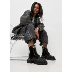 Klassische Leder-Plateau-Stiefeletten Luna - Schwarzes Wildleder