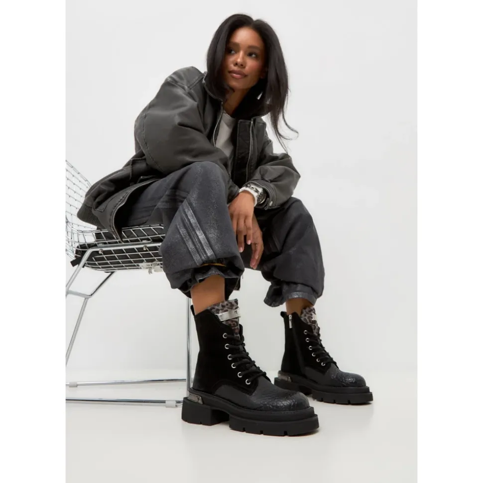Klassische Leder-Plateau-Stiefeletten Luna - Schwarzes Wildleder