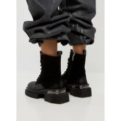 Klassische Leder-Plateau-Stiefeletten Luna - Schwarzes Wildleder