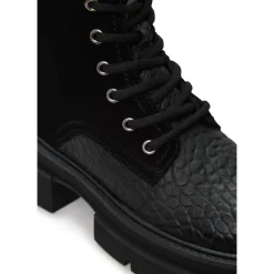 Klassische Leder-Plateau-Stiefeletten Luna - Schwarzes Wildleder