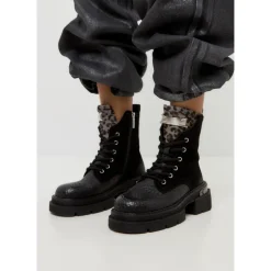 Klassische Leder-Plateau-Stiefeletten Luna - Schwarzes Wildleder