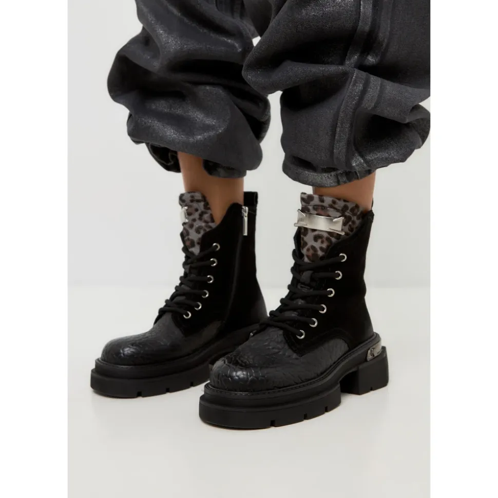 Klassische Leder-Plateau-Stiefeletten Luna - Schwarzes Wildleder