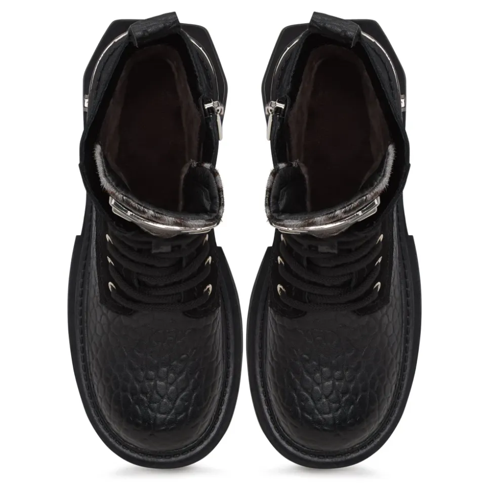 Klassische Leder-Plateau-Stiefeletten Luna - Schwarzes Wildleder