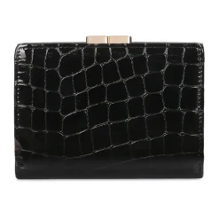 Kleine schwarze Brieftasche aus geprägtem Lackleder
