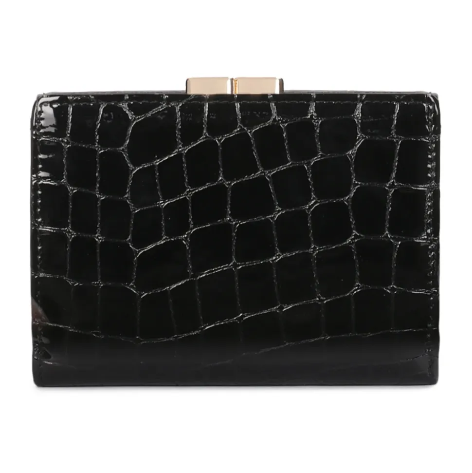Kleine schwarze Brieftasche aus geprägtem Lackleder