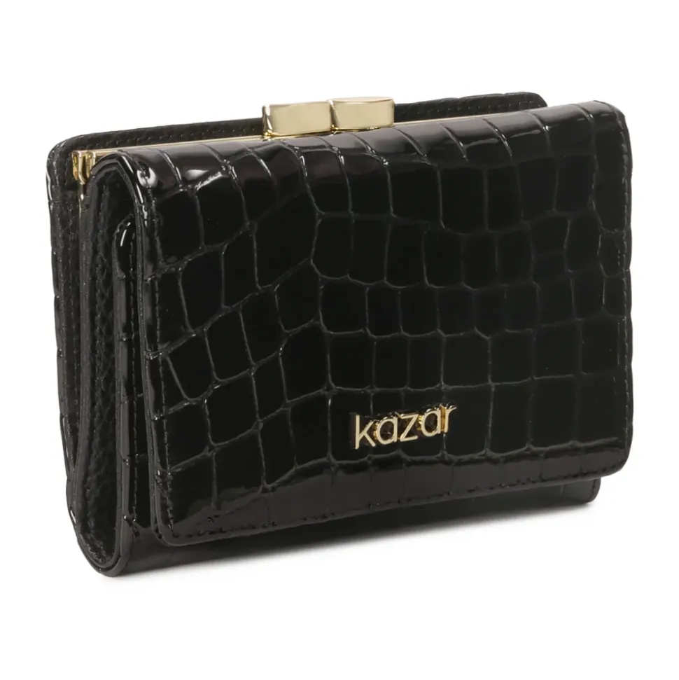 Kleine schwarze Brieftasche aus geprägtem Lackleder