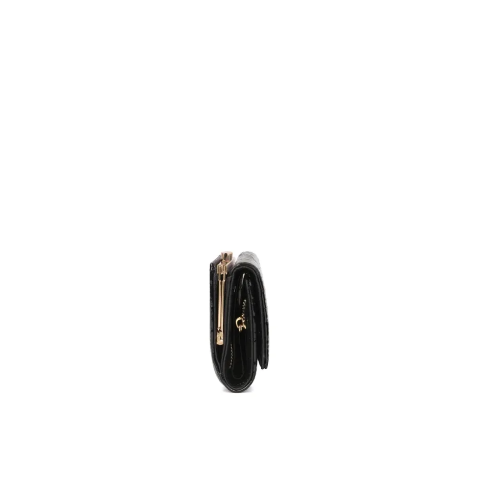 Kleine schwarze Brieftasche aus geprägtem Lackleder