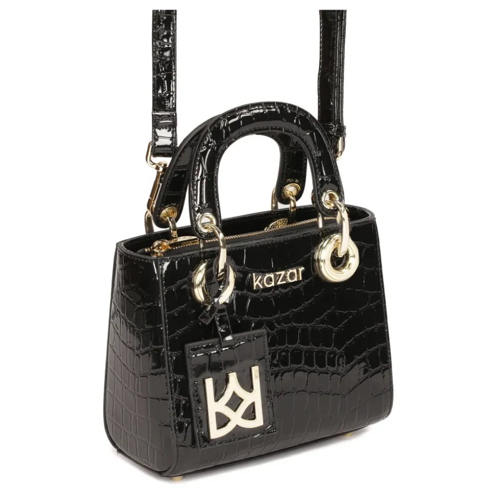Kleine steife Handtasche aus geprägtem Leder