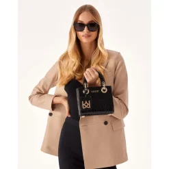 Kleine steife Handtasche aus geprägtem Leder