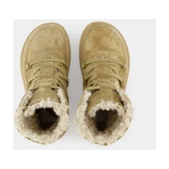 Klobige Sohle-Schnürstiefel in Beige Leder