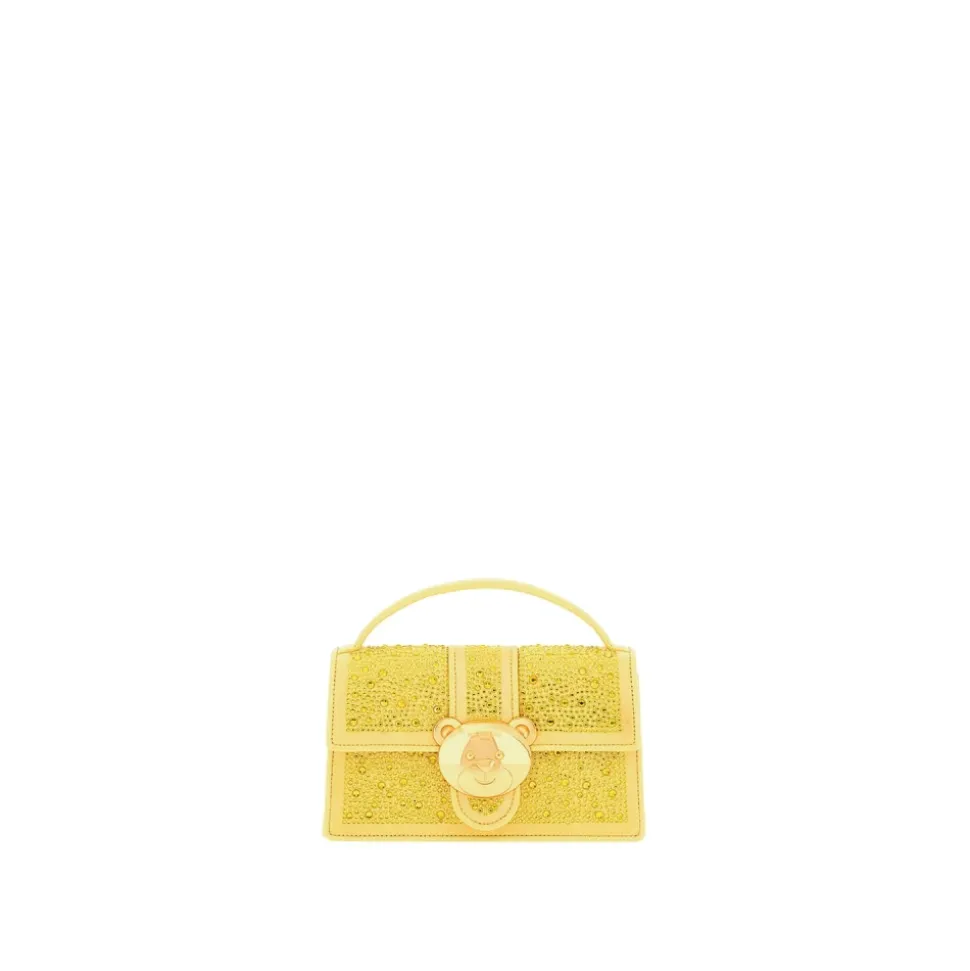 Kristallgelbe Schultertasche mit Teddybärenverschluss