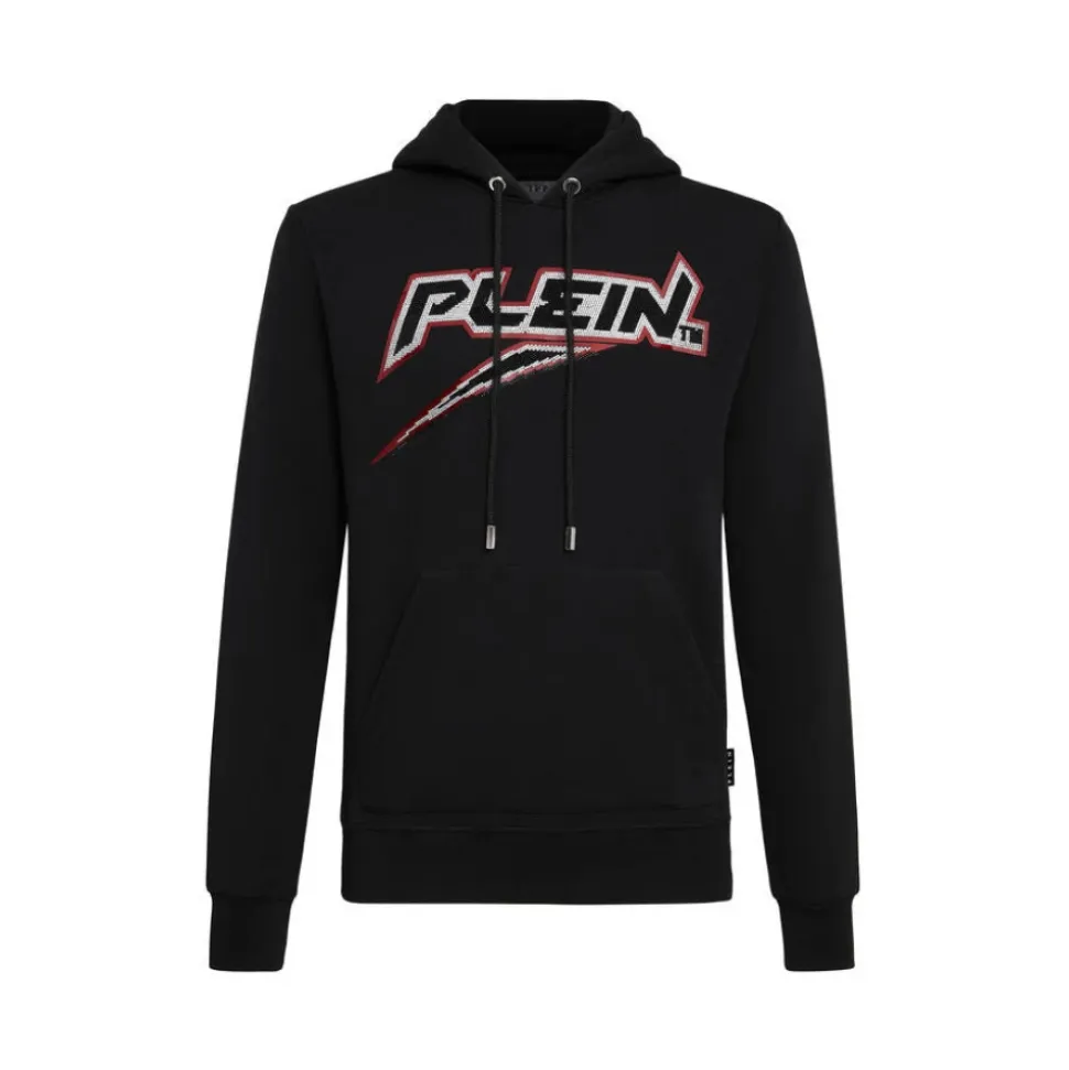 Kristall-Print Kapuzenpullover Schwarz