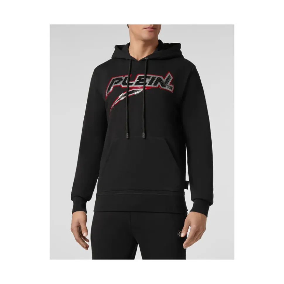 Kristall-Print Kapuzenpullover Schwarz