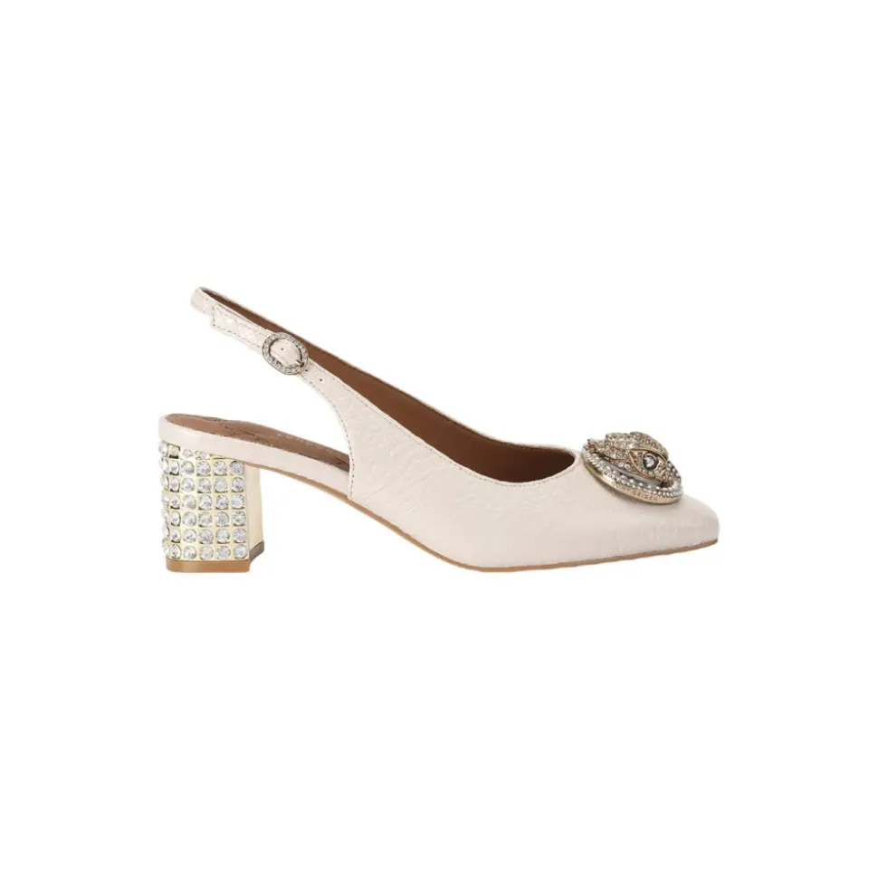 Kristallverzierte Leder Slingback Absätze