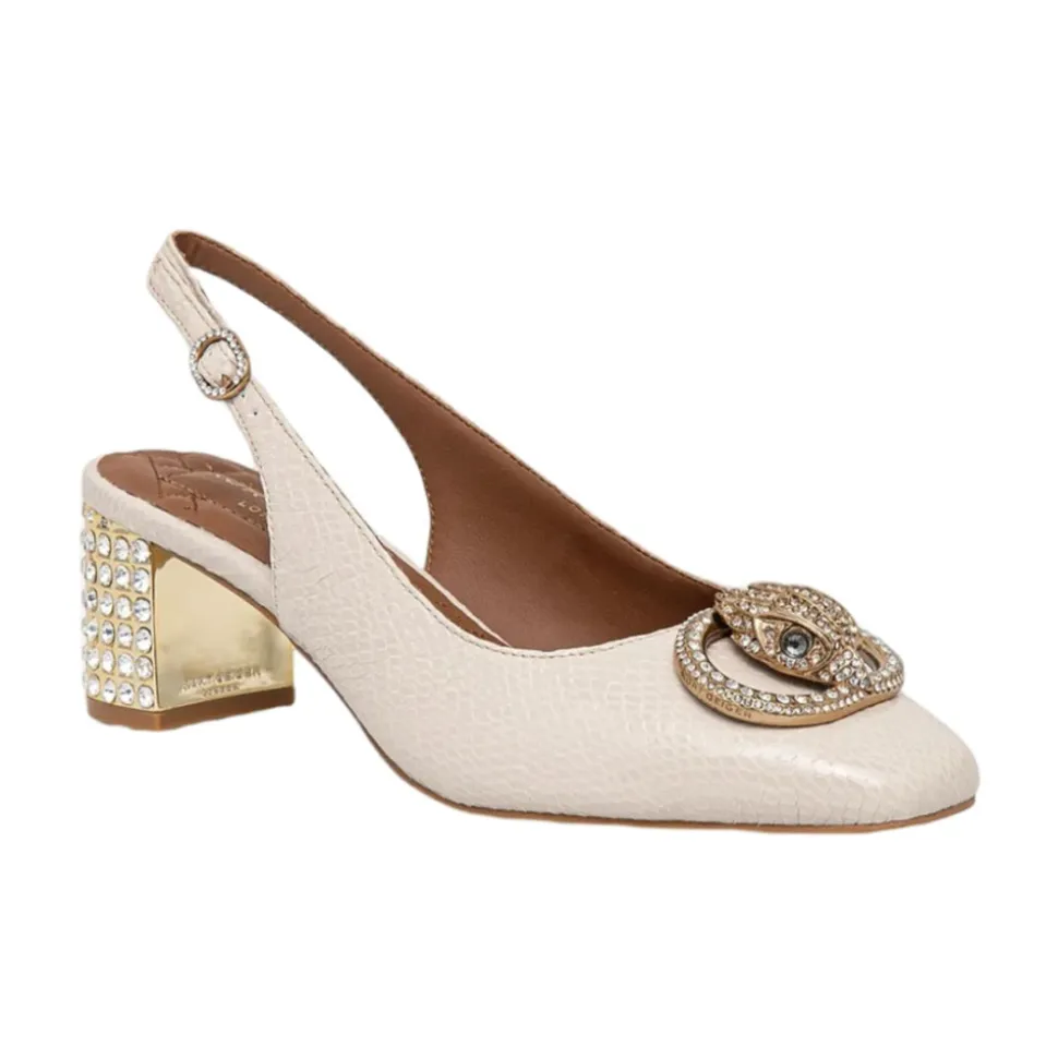 Kristallverzierte Leder Slingback Absätze