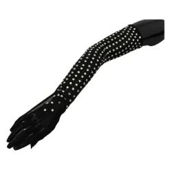 Kristallverzierte Mesh-Handschuhe Schwarz Baumwolle Italien