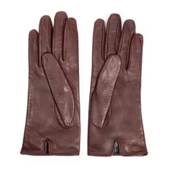Kurze burgunderrote Lederhandschuhe