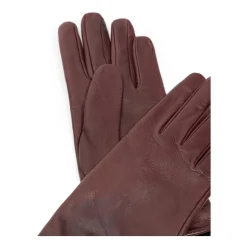 Kurze burgunderrote Lederhandschuhe