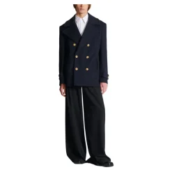 Kurzer gestreifter Caban aus Wolle